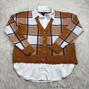 Rachel Zoe Women's S Brown Plaid Layered Look Sweater Preppy Academia